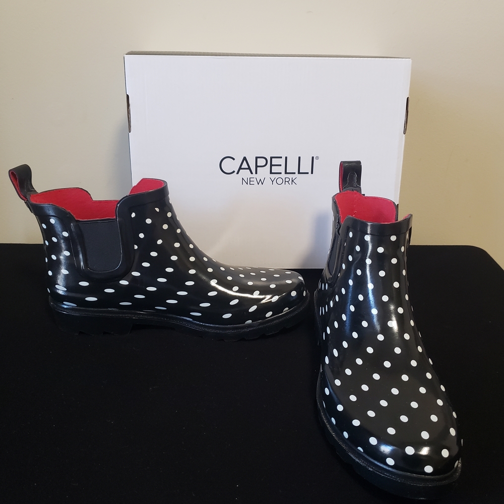 Capelli of New York Black and White Polka Dot Ankle Boots